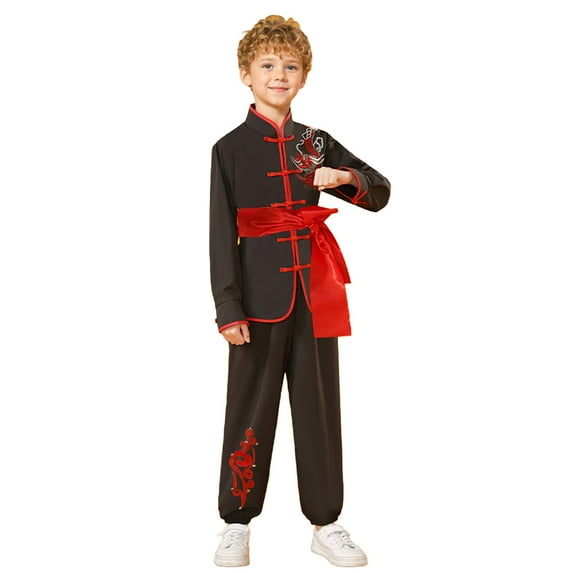 Weebloom Girls Spring Outfits Tracksuits Children Unisex Long Sleeve Shirt With Trousers Satin Suit Arts Clothing Sets Clothes Set Black 2-3 Years