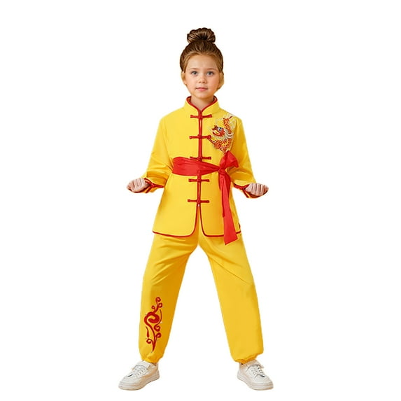 Weebloom Girls Spring Outfits Tracksuits Children Unisex Long Sleeve Shirt With Trousers Satin Suit Arts Clothing Sets Clothes Set Yellow 3-4 Years