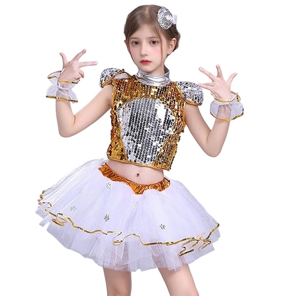 Weebloom Girls Spring Outfits Tutu Dress Performance Dance Recital Stage Show With Glitter Bow Layered Skirt Clothes Set Yellow 11-12 Years