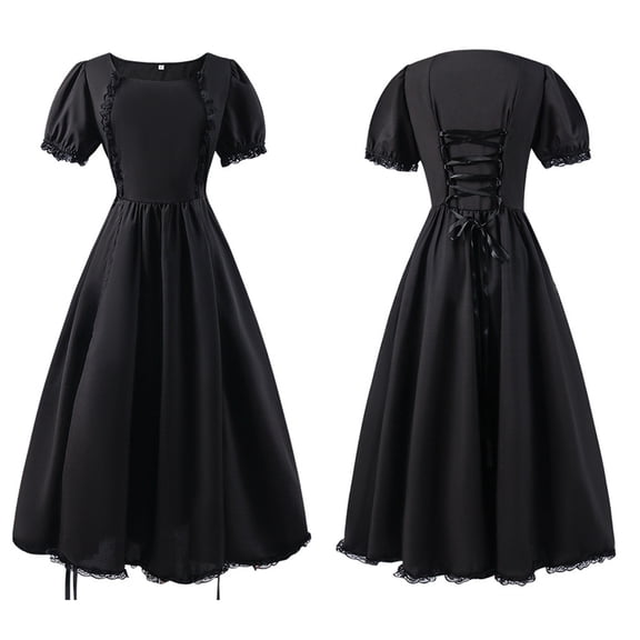 Weebloom Girls Summer Dress Big Regency Dresses Ruffled Classical Puff Sleeve Empire Waist Dress Gown Black Girls Dresses