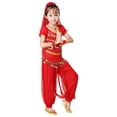 thumbnail image 1 of Weebloom Girls Summer Outfits Dance Performance Outfit Belly Dance Ethnic Practice Dress Children Folk Dance Wear Design Girl Clothes Set Size 7-8 Years Red, 1 of 6