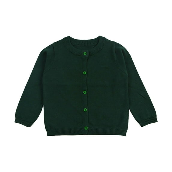 Weebloom Girls Sweaters Baby Kids Cardigan Long Sleeve Kid Button Girl Crew Neck Cardigans Sweater 5 Years Dark Green