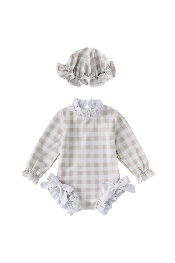 Girls Swimsuit Baby Baby Long Sleeve Romper With Hat Rash Guard Bathing Suits Girl Swimwear For Beach Pool 6-12 Months
