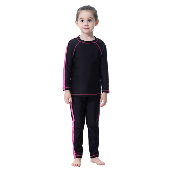 Weebloom Girls Swimsuits Full Coverage Long Sleeve Swim Shirt Swim Pants With Swimming Bathing Suit Girl Swimwear For Beach Pool 6-7 Years