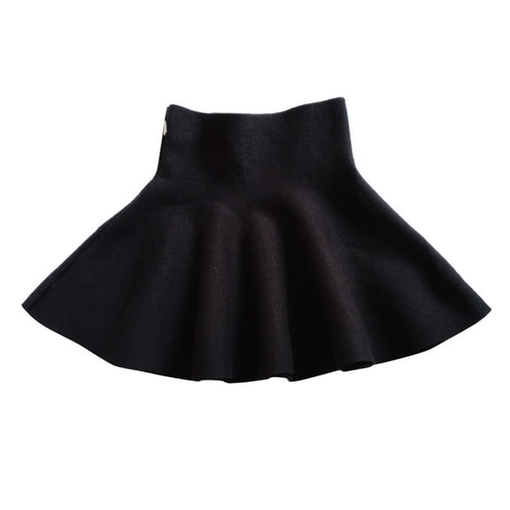 Weebloom Girls Uniform Skirt Kids Big Little Girl High Waist Knitted Flared Pleated A Line Casual Solid Above Knee Skirt for Toddler Children Girls Skirts Black 5-6 Years