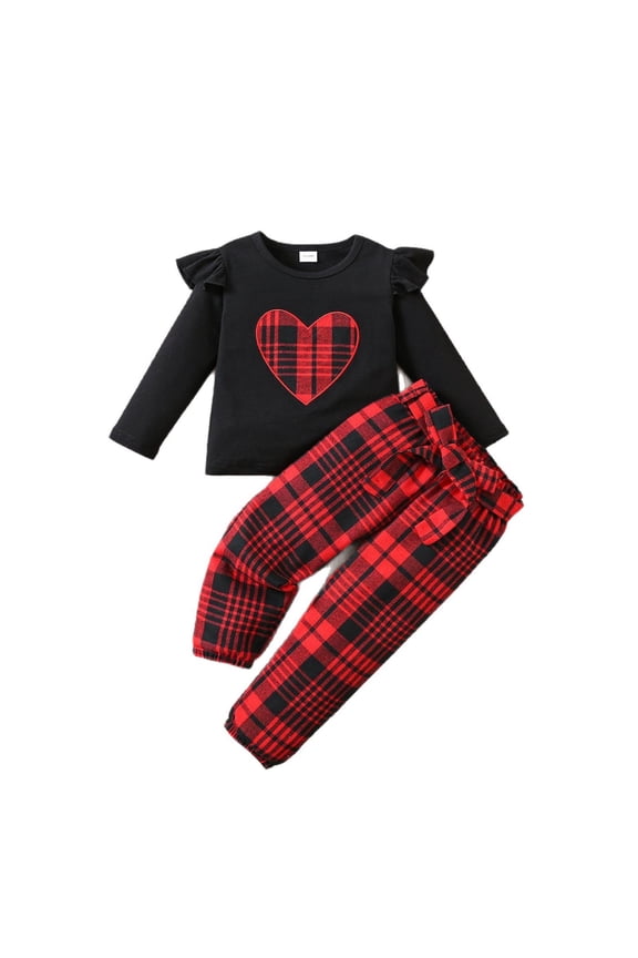 Weebloom Girls Valentines Outfit Plaid Heart Applique Sleeveless Top Trousers Two Piece Coordinated Matching Toddler Little Kid Youth Daughter Granddaughter For Valentine'S Day Red 18-24 Months