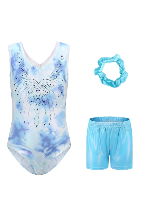 Weebloom Gymnastics Leotards For Girls 3 Piece Outfit Long Sleeve Ballet Tutu With Dance Shorts Headband Kids Athletic Dancewear Performance Leotard Girls Outfits Blue 7-8 Years