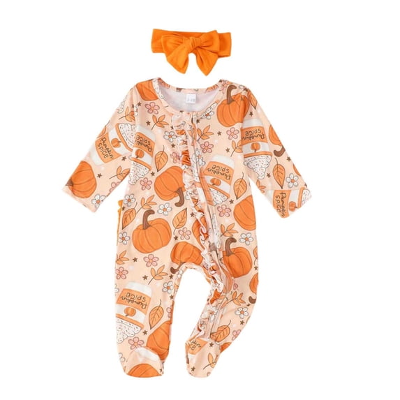 Weebloom Halloween Baby Boys Girls Pajamas Footies Autumn Cute Pumpkin Print Long Sleeve Zipper Footed Pajama Bodysuit Pjs Loungewear Sleepers Romper Onesie Orange 0-3 Months