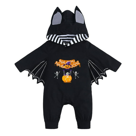 Weebloom Halloween Baby Boys Romper Jumpsuit Cute Bat Long Sleeve Soft Elastic Infant Clothing 0-24 Months Outfit With Floor Socks 3-6 Months Orange