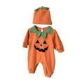 thumbnail image 1 of Weebloom Halloween Baby Rompers Girl Jumpsuit Long Sleeve Pumpkin Outfit With Hat Infants Toddlers Funny Outfits 0-3 Months, 1 of 9