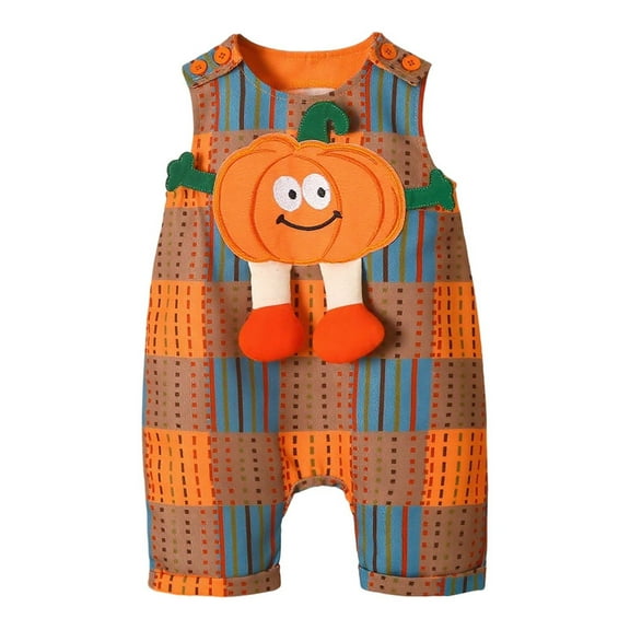 Weebloom Halloween Baby Rompers Girl Jumpsuit Winter Plaid Outfit Cute Sleeveless Toddler Play Casual Fall Pumpkin Print Funny Outfits 3-6 Months
