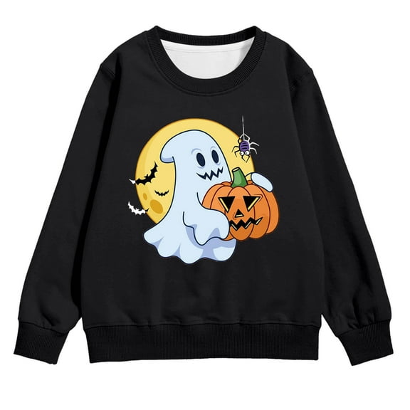 Weebloom Halloween Boys Hoodie Sweatshirt Girls Skeleton Pumpkin Graphic Long Sleeve Top Kids Lovely 18-24 Months Black
