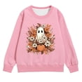 thumbnail image 1 of Weebloom Halloween Boys Hoodies Sweatshirts Kids Skeleton Pumpkin Design Long Sleeve Crewneck Tops Girls Cozy 4-5 Years Pink, 1 of 4