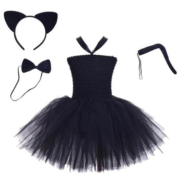 Weebloom Halloween Dresses For Little Girls Tutu Cat Dress Up Party Role Play Stage Performance Outfit Clothes Girls Dress Black 6-7 Years