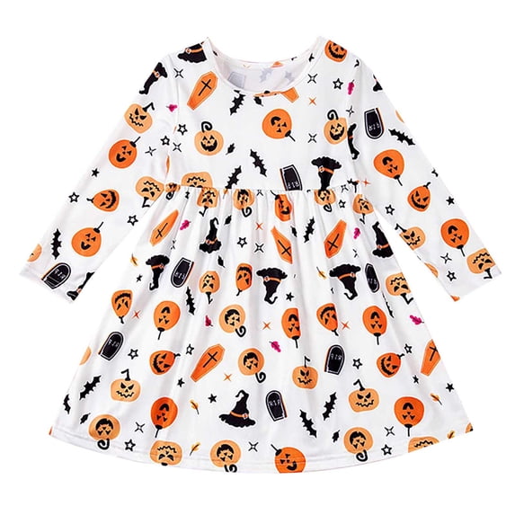 Weebloom Halloween Dresses For Toddler Girls Pumpkin Dress Up Stage Performance Long Sleeve A Line Party Outfit Clothes Girls Dress Orange 4-5 Years