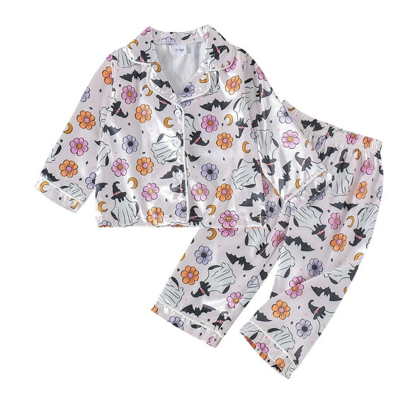 Weebloom Halloween Girl Pajamas Boys Long Sleeve Cartoon Prints Tops T Shirt Pants Outfits Comfortable Sleepwear,12-18 Months