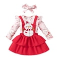 thumbnail image 1 of Weebloom Halloween Girls Outfits Christmas Long Sleeve Cartoon Romper Bodysuit Snowman Suspender Skirts Dailywear Outfit 12-18 Months Pink, 1 of 7