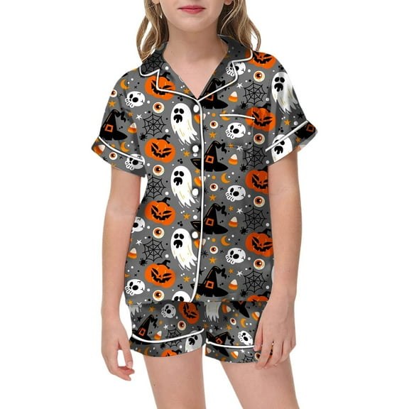 Weebloom Halloween Girls Pajamas Cute Bat Pumpkin Print Outfit Set For Kids Sleepwear Pajama Set Cute Pj Purple