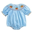 thumbnail image 1 of Weebloom Halloween Girls Rompers Bodysuits Casual Short Sleeve Top With Pumpkin Embroidery Collar Kids Jumpsuits Outwear,2-3 Years, 1 of 7