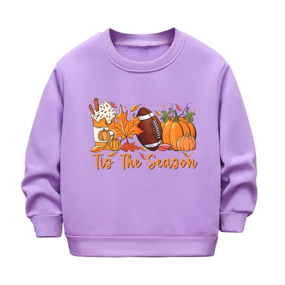 Weebloom Halloween Hoodies for Boys Girls Autumn Winter Long Sleeve Plus Pumpkin Print Casual Thick Warm Round Neck Soft 9-10 Years Purple