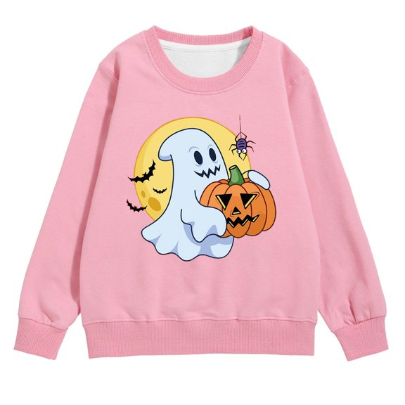 Weebloom Halloween Hoodies for Boys Girls Skeleton Pumpkin Graphic Long Sleeve Top Kids Cozy 4-5 Years Pink