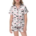 thumbnail image 1 of Weebloom Halloween Kids Girls Pajamas Cute Bat Pajama Set Short Sleeve Button Up Top With Shorts And Pockets Kids Sleepwear Nightwear Pjs Loungewear White 8-9 Years, 1 of 4