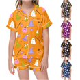 thumbnail image 1 of Weebloom Halloween Kids Girls Summer Pajamas Cute Ghost Soft Satin Pajamas Short Sleeve Button Down Shirt And Shorts Cute Printed Holiday Party Sleepwear Nightwear Pjs Loungewear 8-9 Years, 1 of 4