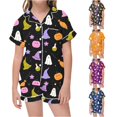 thumbnail image 1 of Weebloom Halloween Kids Pajamas Girls Cute Ghost Soft Satin Pajamas Short Sleeve Button Down Shirt And Shorts Cute Printed For Holiday Party Sleepwear Nightwear Pjs Loungewear 8-9 Years, 1 of 4