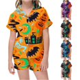 thumbnail image 1 of Weebloom Halloween Kids Pajamas Little Girls Cute Pumpkin Pajamas Set Soft Printed Kids Short Sleeve Button Down Shirt And Shorts Sleepwear Nightwear Pjs Loungewear Orange 6-7 Years, 1 of 4