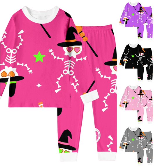 Weebloom Halloween Kids Pajamas Toddler Girls Boys Pajama Set Long Sleeve Sleepwear Nightwear Pjs Loungewear Pink 4Y