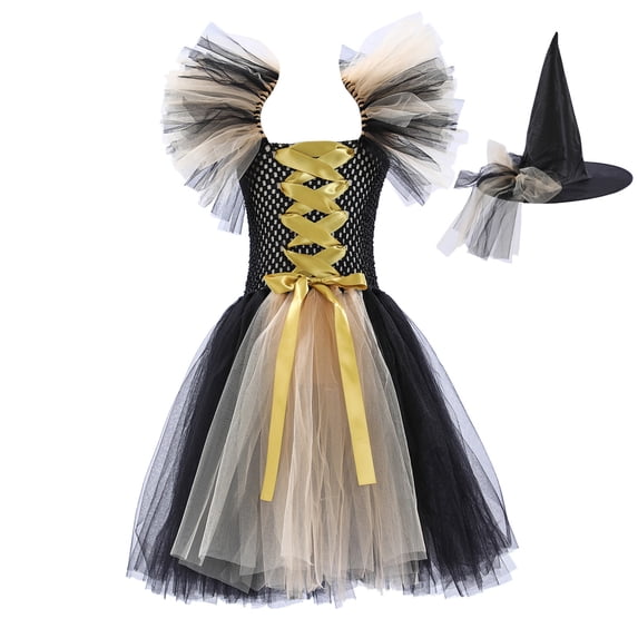 Weebloom Halloween Little Girl Dresses Tutu Dress Up Party Short Sleeve Role Play Stage Performance Outfit Clothes Dress For Girls 6-7 Years
