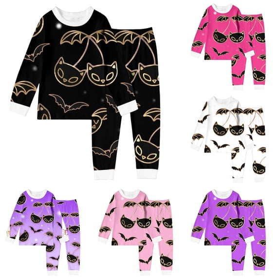 Weebloom Halloween Little Girls Pajamas Cute Bat Boys Pajama Set Long Sleeve Sleepwear Nightwear Pjs Loungewear Black 6Y