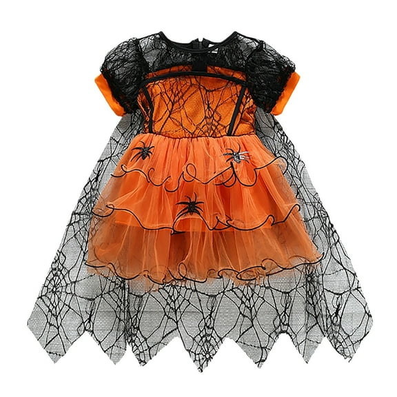 Weebloom Halloween Outfit Girl Dress Cape Party Gown For 1-5 Year Olds Seasonal Play Pretend Lovely Outfits Orange