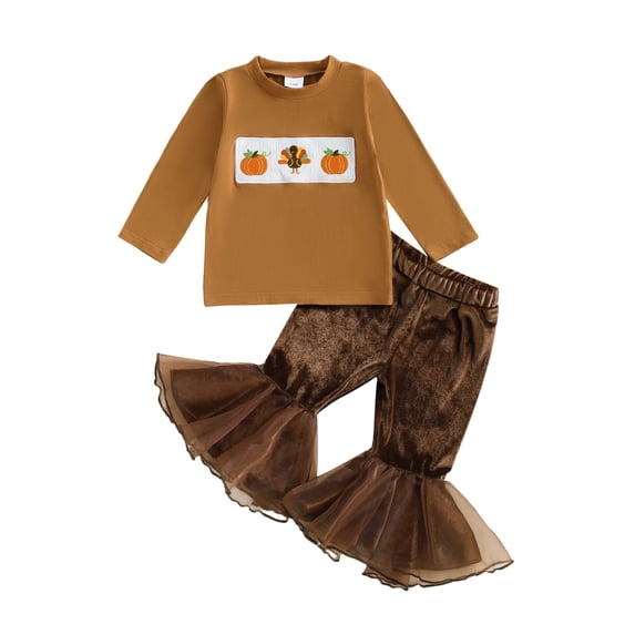 Weebloom Halloween Outfits For Girls Set Autumn Performance Flared Pants Pumpkin Top Clothes Girls Lovely Girl Outfit Brown