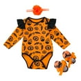 thumbnail image 1 of Weebloom Halloween Outfits For Girls 3 Piece Set Long Sleeve Pumpkin Bat Print Romper With Shoes Hair Accessories Holiday Party Funny Girl Outfit Multicolour, 1 of 9