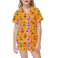 thumbnail image 1 of Weebloom Halloween Pajama Set For Little Girl Silk Satin Pumpkin Short Sleeve Button Up Shirts And Shorts Summer Fall 2 Piece Set Pjs Loungewear, 1 of 4