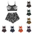 thumbnail image 1 of Weebloom Halloween Pajama Sets Women Sleeveless Vest Shorts Set Casual Print Home Wear Sleepwear Nightwear Pjs Loungewear Dark Gray S, 1 of 5