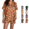 thumbnail image 1 of Weebloom Halloween Pajamas For Women Set Two Piece Outfits Cat Print Short Sleeve V Neck Shorts Set Sleepwear Nightwear Pjs Loungewear Red S, 1 of 6