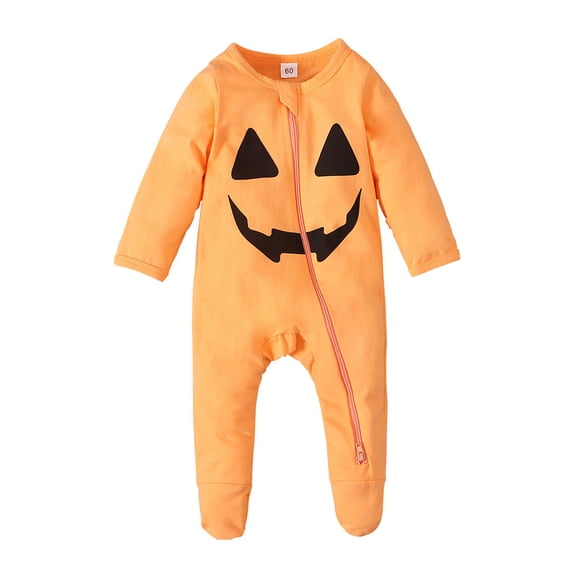 Weebloom Halloween Pumpkin Baby Boy Outfit Toddler Short Sleeve Cartoon Prints Rompers Kids Jumpsuits 0-3 Months