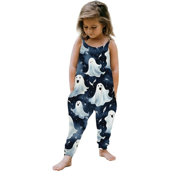 Weebloom Halloween Rompers For Girls Baby Pumpkin Prints Jumpsuit Sleeveless Outfits Clothes Leisure Onesie,Navy