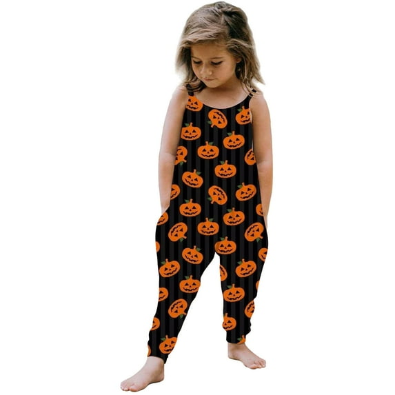 Weebloom Halloween Rompers For Girls Baby Pumpkin Prints Jumpsuit Sleeveless Outfits Clothes Leisure Onesie,Orange