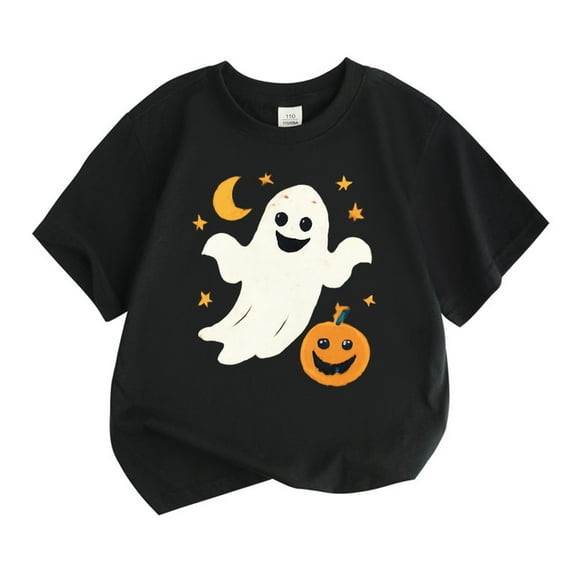 Weebloom Halloween Shirts For Kids Pumpkin Short Sleeve Tee Shirt Casual Fashion Base Layer Comfortable Stylish Dailywear Black 3-4 Years