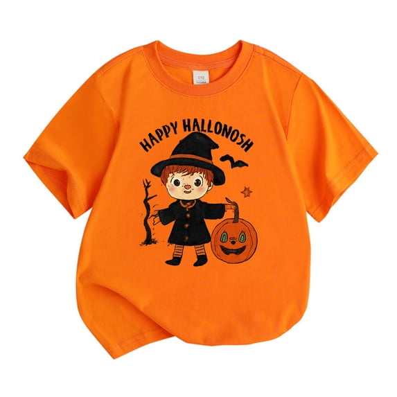 Weebloom Halloween Shirts For Kids Pumpkin Short Sleeve Tee Shirt Casual Fashion Base Layer Stylish Dailywear Orange 7-8 Years
