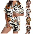 thumbnail image 1 of Weebloom Halloween Soft Pajamas For Women Pumpkin Leisure Silk Satin Short Sleeve Button Down Tops And Shorts Set Sleepwear Nightwear Pjs Loungewear Light Yellow M, 1 of 7