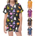 thumbnail image 1 of Weebloom Halloween Summer Pajamas For Girls Cute Ghost Soft Satin Pajamas Short Sleeve Button Up Shirt Shorts Cute Printed Holiday Party Tween Sleepwear Nightwear Pjs Loungewear 10-11 Years, 1 of 4