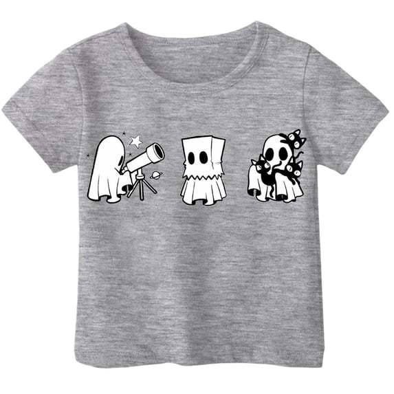 Weebloom Halloween Tee Shirts For Kids Printed T Shirt Short Sleeved Tops For 1-13 Years Old Cozy Shirt,Grey