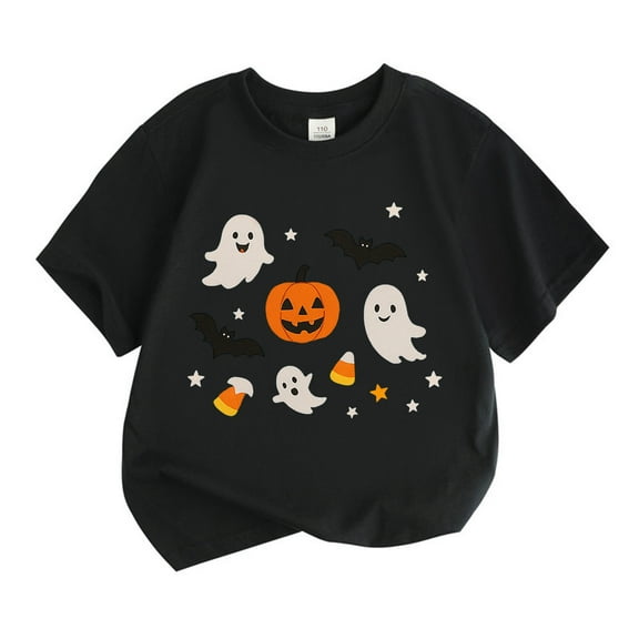Weebloom Halloween Tee Shirts For Kids Pumpkin Tops Short Sleeve Shirt Trendy Casual Tee Comfortable Basic Cozy Shirt,Black
