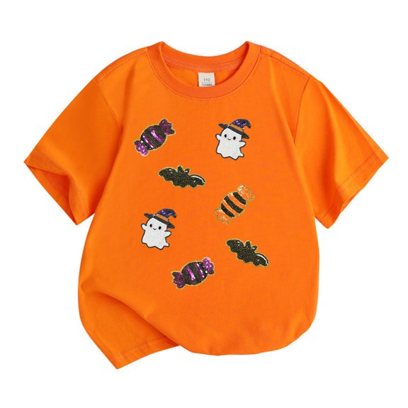 Weebloom Halloween Tee Shirts For Kids Pumpkin Graphic Tee Short Sleeve Shirt Casual Tops Base Layer Fashionable T Shirt Loose Outwear Orange 12-13 Years