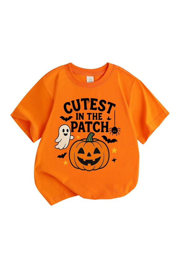 Halloween Tee Shirts for Kids Boys Girls Pumpkin Tops Short Sleeve T Shirt Casual Fashion Tee Comfortable Blend Outwear,4-5 Years