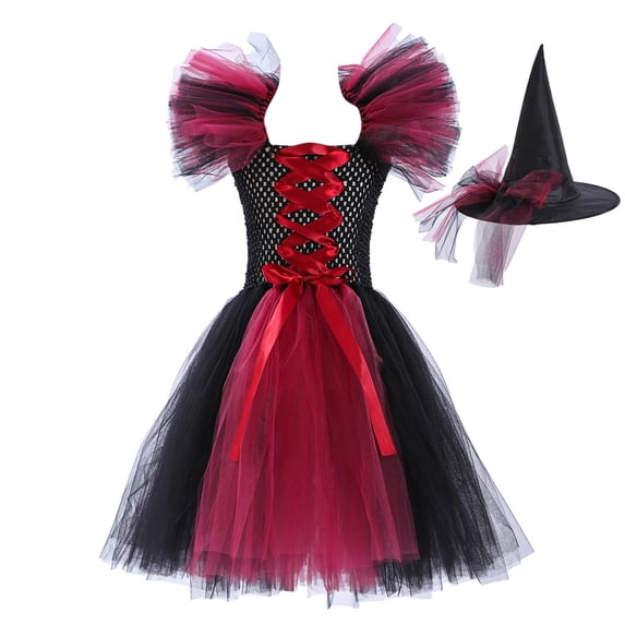 Weebloom Halloween Teen Girls Dress Tutu Dress Up Party Short Sleeve Role Play Stage Performance Outfit Clothes Dresses For Girls 10-12 Years